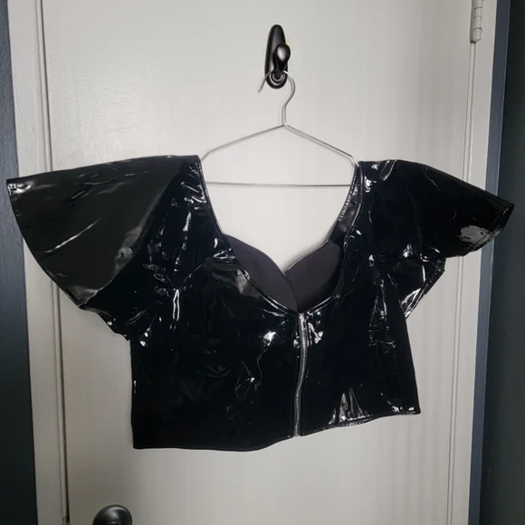 Vixen Miss Kitty Babydoll Top In Black Vinyl - Picture 3 of 4